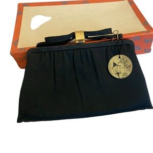 Vintage After Five Black and Goldtone Evening Clutch with Adorable Change Purse!